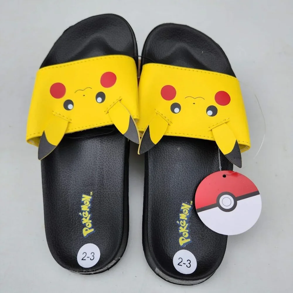 NEW Boy's Size 2-3 Sandals Pikachu Pokemon Yellow Black Slides Shoes Pokémon Bra